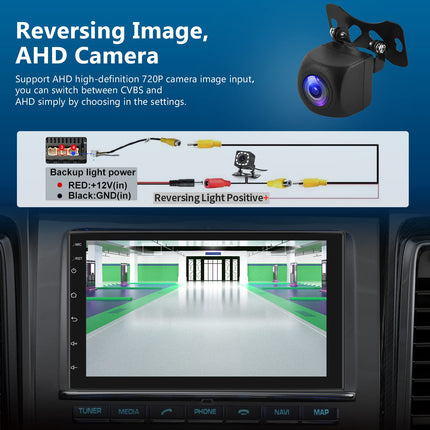 Android autoraadio 2G+64G juhtmevaba Carplay Android Auto kahe DIN-mäluga raadio satelliitnavigatsiooniga 7-tolline puutetundlik ekraan GPS navigatsioon Bluetooth WiFi FM RDS meediavastuvõtja tahavaatekaamera ISO-adapterkaabel