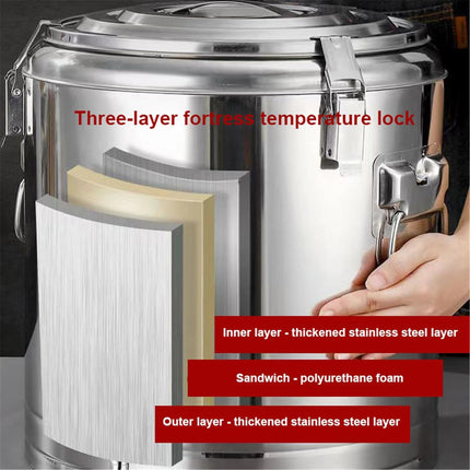 Insulated stainless steel beverage dispenser, keeps drinks hot or cold, commercial thermal bucket for coffee, tea, water, ideal for catering or events