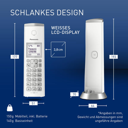 Panasonic KX-TGK220GW disainjuhtmevaba telefon automaatvastaja, jaama ja telefonitoruga, valjuhääldi, valge LCD-ekraan, ebameeldivate kõnede blokeerija, telefonitoru magnet, valge
