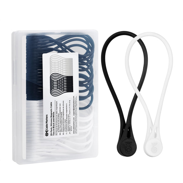 Cable Matters 20-pack magnetic cable ties made of silicone (magnetic cable ties, magnetic cable ties/cable organizer) in black and white