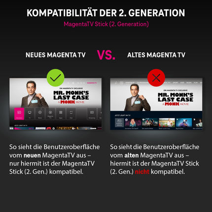 MagentaTV Stick 2. põlvkond | TV ja voogedastus WiFi kaudu | MagentaTV 160 HD-kanaliga, 4K UHD, HDR, otseülekanne ja ajanihkega video | Vootesitusteenused (Netflix, Disney+, RTL+, DAZN, Wow) ja Google Play pood