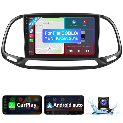 2+64G autoraadio FIAT Doblo/Yeni Kasa 2015 jaoks koos juhtmevaba Apple Carplay/Android Auto, Podofo 9-tollise ekraaniga puutetundliku ekraaniga Bluetooth Handsfree/GPS/SWC/FM/RDS/WiFi/USB+AHD tahavaatekaameraga