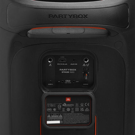 JBL Partybox Stage 320 in Black – Portable Bluetooth speaker with JBL Pro Sound, light show, AI sound boost, wheels and telescopic handle – 18 h battery life