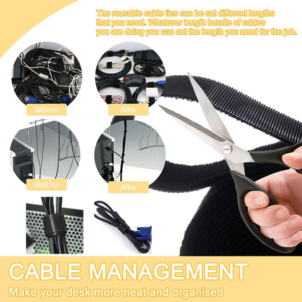 TEUVO Velcro Cable Ties, 100mm x 3M Non-Adhesive Hook and Loop Fastener for Cable Tying, DIY Crafts, Curtain Fastening, Reusable Hook and Loop Tape for Cable Management around Home and Office