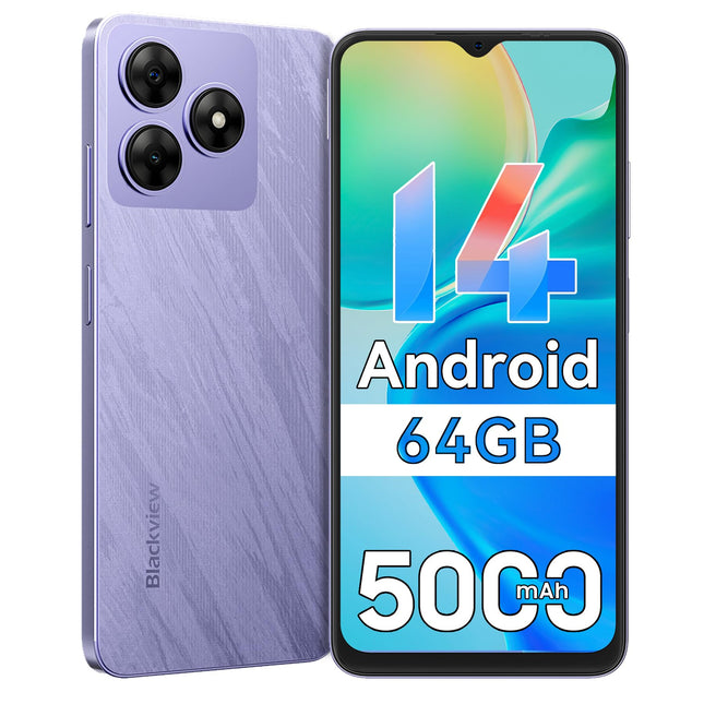 Blackview Wave 8C odav Android 14 mobiiltelefon ilma lepinguta, 6GB+64GB/2TB SD, Octa Core 6.56" HD+, 5000mAh aku, 13MP+8MP kaamera, 4G kahe SIM-kaardiga nutitelefon, lukustamata, 3.5mm pesa/GPS/2-aastane garantii