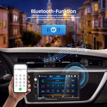 NHOPEEW kahe DIN-iga raadio, mis toetab Androidi/iPhone'i Mirror Linki, 2 DIN-i ja 7-tollise puutetundliku ekraaniga autoraadio Bluetooth-vabakäesüsteemiga, kahe USB-, SD- ja AUX-pesaga, roolil juhtimisega ja tahavaatekaameraga.