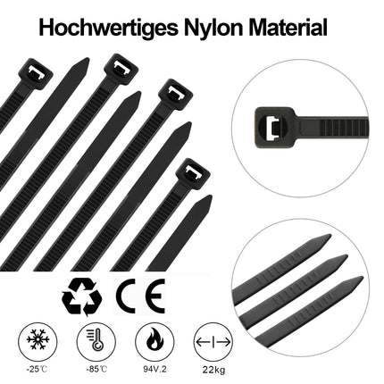 500 Pack Black 12in Cable Ties, 300mm x 4.8mm Nylon Ties, Cable Ties Tensile Strength with 22 kg, UV Resistant Cable Ties Zip, Self-Locking Industrial Cable Ties for Cable Management