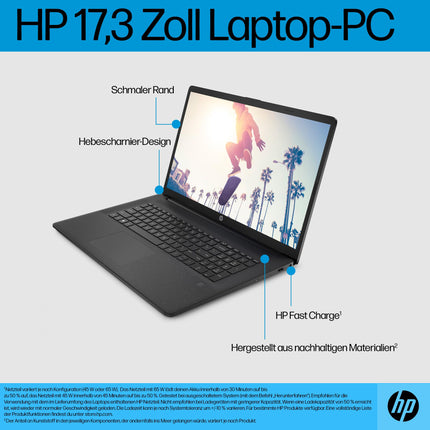 HP Laptop | 17.3" HD+ Display | Intel Celeron N4120 | 8 GB DDR4 RAM | 256 GB SSD | Intel UHD Graphics | Windows 11 | QWERTZ | Black