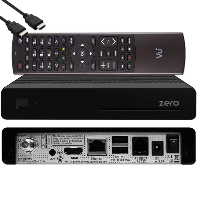 VU+ Zero HW Version 2-1x DVB-S2 Full-HD Sat Tuner E2 Linux Receiver, YouTube, Satellite Receiver with Recording Function, Card Reader, Media Player, USB, + EasyMouse HDMI Cable, Black