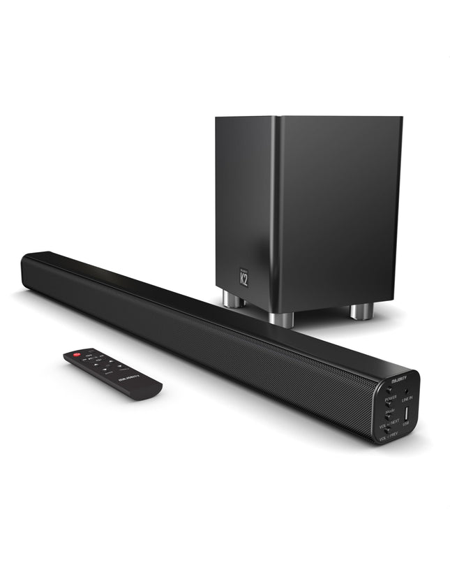 Majority K2 kõlaririba, võimas, juhtmevaba, 150W, ruumilise heliga, subwoofer, Bluetooth, HDMI Arc (CEC), suur kaugjuhtimispult, AUX, USB, FM-raadio, optiline sisend, RCA-kaabel (must)