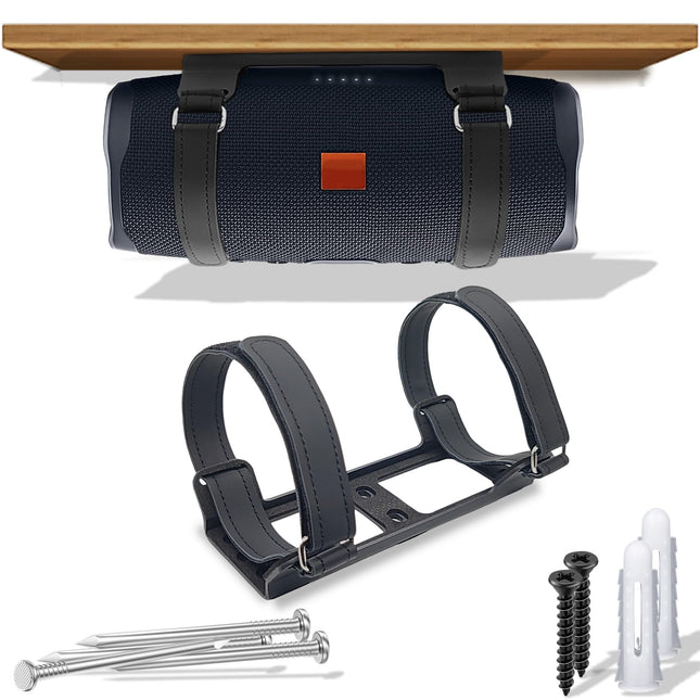 Counlisha metallist seinakinnitus, mis ühildub JBL Charge 6/Charge 5, 4, 3/Flip 7/Flip 6, 5, 4-ga, turvaline riiulikinnitus reguleeritavate nahkrihmadega, kõlari seinakinnitus lakke (must)