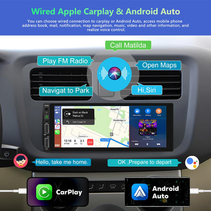 Podofo Car Radio 1 Din with CarPlay, Bluetooth, Android Auto, with 6.86 inch Screen Car Radio Display Supports FM Mirror Link, Rear View Camera and Microphone