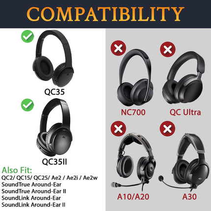 SoloWIT® vahetuskõrvapadjad Bose QC35 kõrvaklappidele, ühilduvad QuietComfort 35 (QC35) ja Quiet Comfort 35 II (QC35 ii) kõrvaklappidega