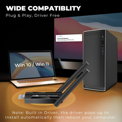 CINAMON USB WiFi mälupulk arvutile, AX5400 WiFi 6E WiFi adapter arvutile Windows 10/11 jaoks, kolmesageduslik 6GHz/5GHz/2.4GHz, MU-MIMO, WPA3 WiFi antenn arvutile madala latentsusega