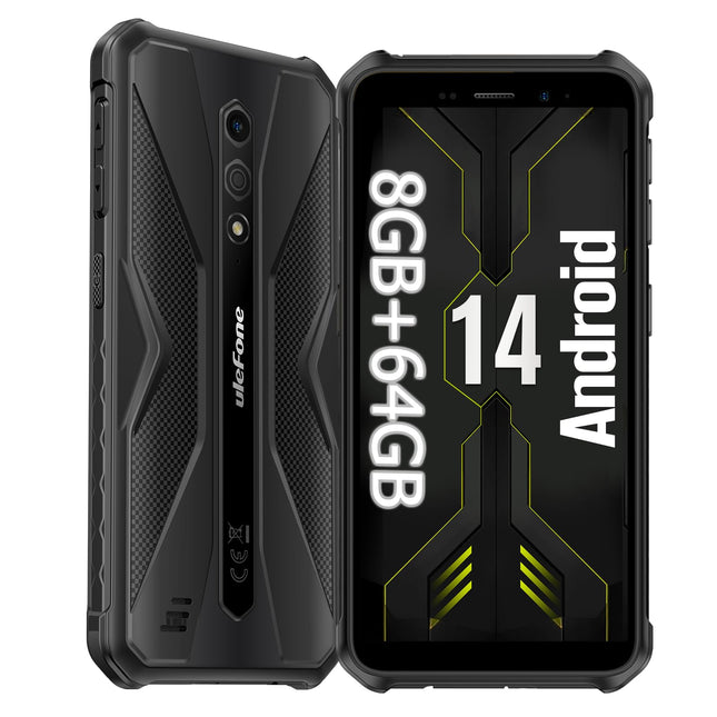 Ulefone Armor X12 Pro õues kasutatav nutitelefon Android 14 kaheksatuumalise 8 GB + 64 GB/SD-256 GB mäluga, IP68 veekindel lepinguta mobiiltelefon, 4G kahe SIM-kaardiga mobiiltelefon 4860mAh akuga, 13 MP + 8 MP, 5 GHz Wi-Fi/NFC/OTG/GPS/must