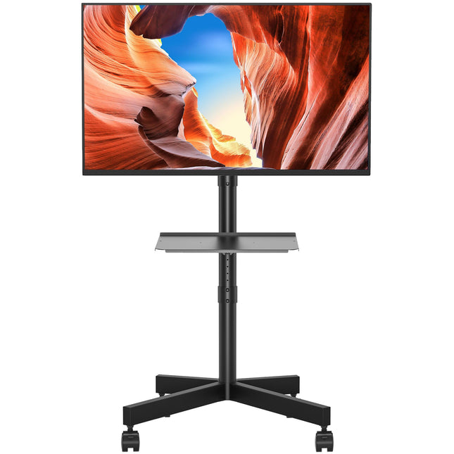 BONTEC ratastega telerialus 23–60-tollistele plasma-/LCD-/LED-teleritele, kaasaskantav sülearvuti riiuliga, kõrgusega reguleeritava ratastega telerialus kuni 25 kg, max. VESA 400x400 mm
