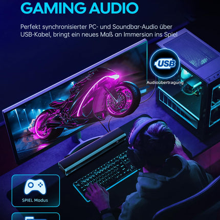 MEVOSTO heliriba telerile, arvutile, mängurile, 60W mini 2.1-kanaliga integreeritud subwoofer BT5.4 kõlar, arvuti USB digitaalse heli/optilise/AUX hääle võimendusega, 3 ekvalaiseriga, ühilduvad mängukonsoolid - 40cm