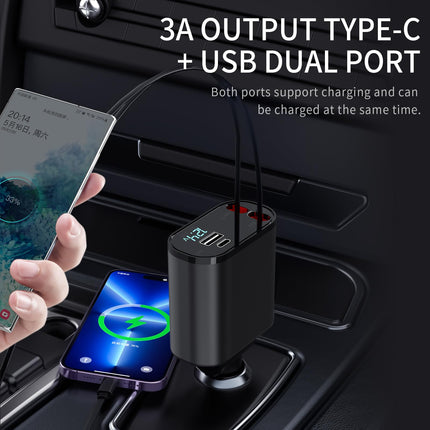 COCIVIVRE 4-ühes autolaadija, sissetõmmatav auto kiirlaadija sigaretisüütaja USB-ühendusega, autolaadija, autoadapter, mis ühildub iPhone 16 15 14 Pro/Pro Max/Plus, Galaxy S24 23 22, Pixeli ja Huawei Mate'iga