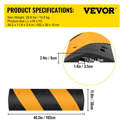 VEVOR Rubber Cable Bridge, Set of 2, 2-Channel Speed ​​Bump, Modular Speed ​​Bump with a Load Capacity of 9980 kg, 102 x 30 x 6 cm Garage Speed ​​Bump for Asphalt, Concrete &amp; Gravel Driveways