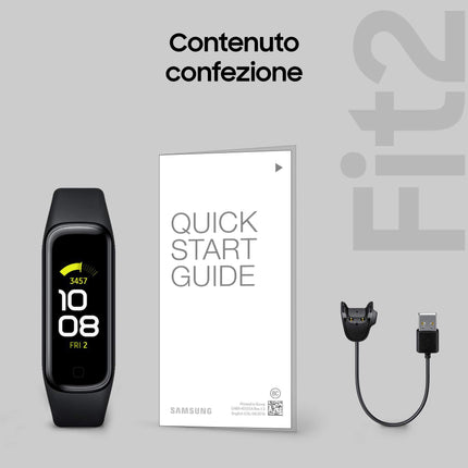 Samsung Galaxy Fit2, 1.1-inch AMOLED color display, fitness bracelet, waterproof fitness watch, up to 21 days battery life, sleep analysis, black (Italian version)