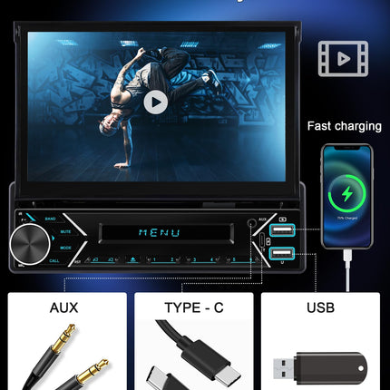 7'' autoraadio 1 DIN Carplay Android Auto juhtmevaba pikendatava ekraaniga, Podofo raadio Bluetooth 5.1 FM 2USB/AUX/Type-C tahavaatekaamera roolil juhtimisega