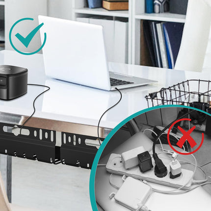 2-osaline kaablikanali laud ilma puurimiseta, must, kaablihalduslaud kaablite peitmiseks, kaablikanal sobib ideaalselt kodukontorisse ja töökohtadele, tasuta 22 lisatarvikuga kaablite korraldamiseks