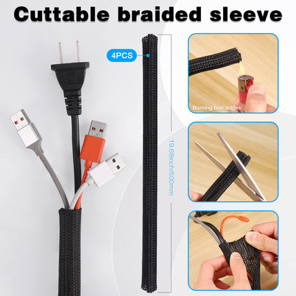 Zocipro 188-Piece Cable Management Kit, Cable Management for Desk, 4 Cable Sleeves with 52 Self-Adhesive Cable Clips, 10 Cable Ties, 20 Wall Cable Ties, 2 Rolls and 100 Quick Cable Ties