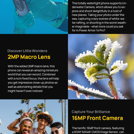 Ulefone Power Armor 14 PRO (8GB RAM) Outdoor Smartphone without Contract Android 12, 10000mAh Battery, IP68 Mobile Phone Helio G85 128GB ROM, 6.52'' 20MP+16MP Camera (Underwater Photography), NFC Wireless Charging GPS