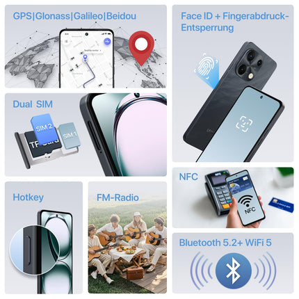 UMIDIGI Note 100 mobiiltelefon, Android 14 nutitelefon ilma lepinguta, 120Hz kaheksatuumaline protsessor, 16(8+8) GB + 256GB mobiiltelefon ilma lepinguta, 6,8 tolli, 50MP, näo- ja sõrmejäljelugeja, NFC, 5000mAh, GPS, kahe SIM-kaardiga nutitelefon
