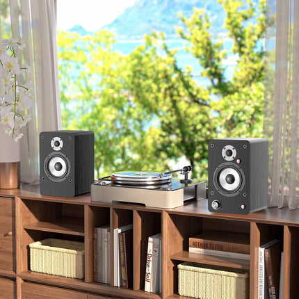 Aktiivne Bluetooth-riiulikõlaripaar - HiFi-kõlar 100W RMS - USB/AUX/optiline sisend/koaksiaalsisend/RCA-sisend - 4" kesksagedus-bass ja 1" kõrgsageduskõlar - kompaktne riiulikõlar - must