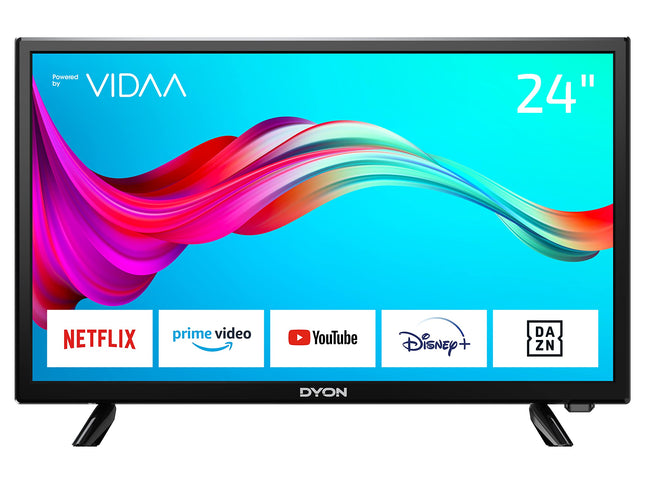 DYON Smart 24 VX - 24-tolline (60 cm) nutiteler HD kolmekordse tuuneriga (DVB-C/-S2/-T2), App Store'i, Prime Video, Netflixi, YouTube'i, DAZN-i, Disney+ ja hotellirežiimiga
