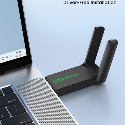 WLAN-pulk, 1300 Mbps WLAN-adapter kahe sagedusribaga 2,4 GHz/5 GHz USB WLAN-pulk arvutile/sülearvutile/lauaarvutile, suure võimendusega USB 3.0 WLAN-adapter kahe antenniga, toetab Windows 11/10/8.1/8/7/Vista/XP