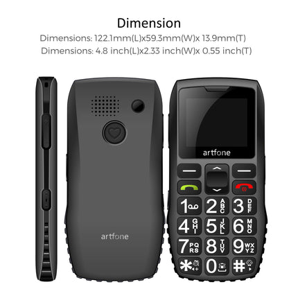 artfone C1+ Mobile Seniorenhandy ohne Vertrag | Dual SIM mit Notruftaste | Rentner Handy große Tasten | 1800 mAh Akku Lange Standby-Zeit | Großtastenhandy mit Ladestation | 1,77 Zoll Farbdisplay