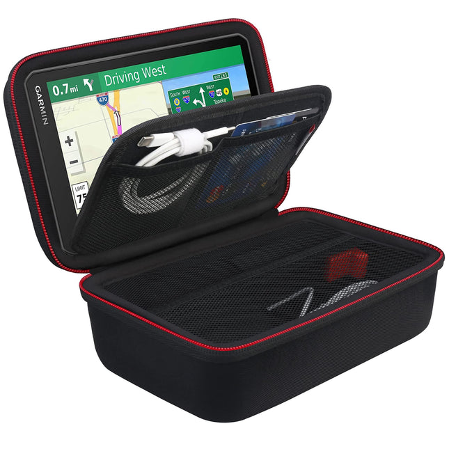 BOVKE kõvakott 6-7-tollisele TomTom GO navigatsiooniseadmele, Garmin Camper 795/780/DriveSmart 65/76/61/dēzl LGV 710/700 navigatsiooniseadmele, lisaruumi autolaadijatele, must + must sisemus