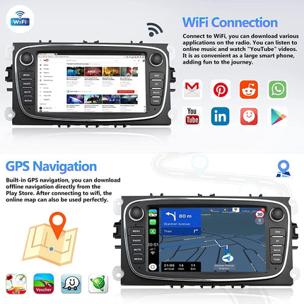 2+64G Android 13 autoraadio Ford Focus II Mondeo 9 S-Max C-Max Kuga 2008-2011 koos Carplay Android Auto, 7-tollise puutetundliku ekraaniga raadio Bluetooth FM/RDS/HiFi WiFi/GPS+AHD tahavaatekaamera ja mikrofoniga