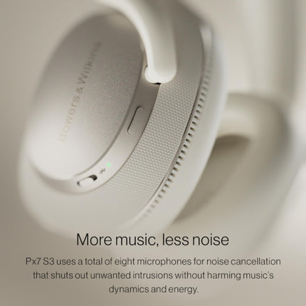 Bowers &amp; Wilkins Px7 S3 kõrvapealsed mürasummutavad juhtmevabad kõrvaklapid aptX™ kadudeta tehnoloogiaga, kiire laadimisega, 30 tundi taasesitust, 8 sisseehitatud mikrofoni - lõuendvalged