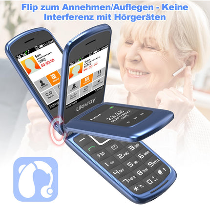 4G Flip Phone for Seniors with Large Buttons, Dual-SIM Flip Mobile Phone with Charging Cradle | SOS Emergency Call Function | Speed ​​Dial | Flashlight | FM Radio | 2.4+1.77 Inch Dual Color Display | Blue