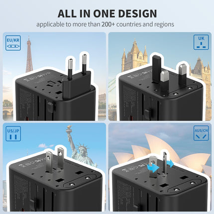 EPICKA ülemaailmne reisiadapter, GaN universaalne reisipistik 70W PD kiirlaadija, reisiadapter 3 USB-C, 2 USB-A, rahvusvahelise pistikupesaga adapteriga Saksamaale, USA-le, Suurbritanniale, Jaapanile ja Taile TA-105 Pro