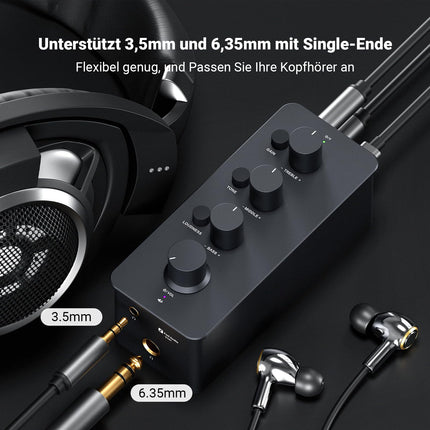 Fosi Audio SK01 Hi-Fi kõrvaklapivõimendi, ekvalaiseri eelvõimendi bassi, kesk- ja kõrgete sageduste helitugevuse reguleerimise ja valjuse kompenseerimisega, kaasaskantav A-klassi analoogvõimendi 3,5 mm ja 6,35 mm pistikutega elektrikitarrile