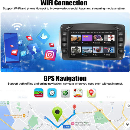 2 GB + 64 GB RAM-iga CAMECHO Android 13 autoraadio navigatsiooniga Mercedes Benz C, CLK, G-klassi W203, W209, W463, Viano, Vito, W639 autodele, kahe DIN-raadio 7-tollise ekraaniga, peegliühendusega RDS/FM Bluetooth+DSP