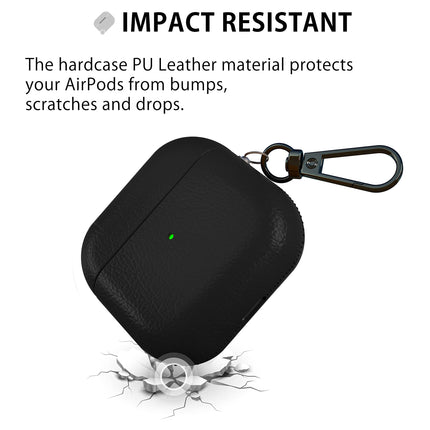 MyGadget kunstnahast ümbris, mis ühildub Apple Airpods 3. põlvkonna kõrvaklappidega - ümbris [Qi-ühilduv] - vastupidav ja põrutuskindel kaitseraud karabiiniga mustas värvitoonis