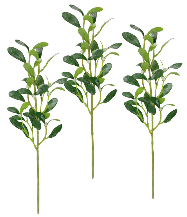 Artificial mistletoe with white berries frosted set of 3 55cm decorative branch berry branch artificial flower branch AST branches flower floristry artificial branch stem flower decoration for garland wreath Christmas decoration, 55 cm