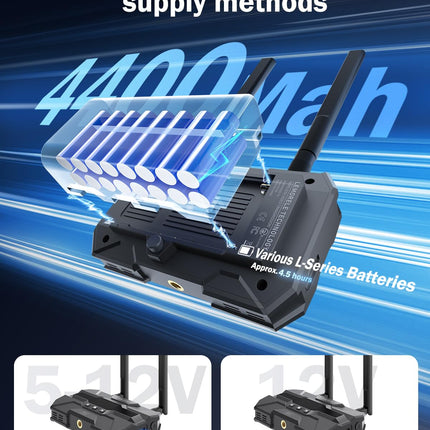 Lemorele juhtmevaba HDMI saatja ja vastuvõtja 2 * 4400mAh akuga, 200M FHD juhtmevaba videoülekande komplekt HDMI silmusega, toetab 1TX kuni 4RX otseülekande, filmimise ja fotograafia jaoks