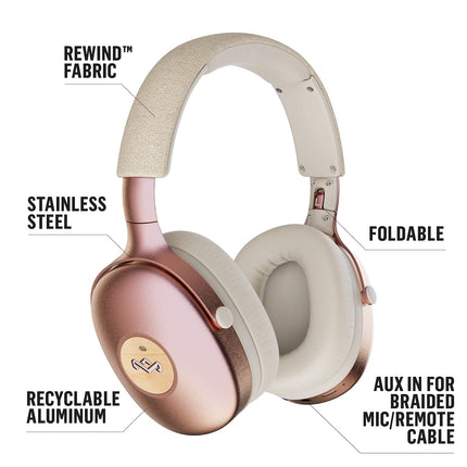Marley House of Positive Vibration XL ANC kõrvaklapid Bluetoothiga - mürasummutavad juhtmevabad kõrvaklapid, mis on valmistatud jätkusuutlikest materjalidest, 35 tundi mänguaega, ANC kõrvaklapid mikrofoniga, vask