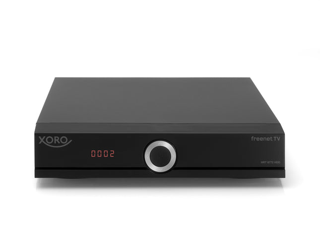 Xoro HRT 8772 kõvakettaga Full-HD DVB-T2 vastuvõtja (HEVC H.265 kaksiktuuner, Irdeto varjatud CA tasuta TV jaoks, ilma SATA kõvakettata FP pesas, HDMI, USB PVR valmis, S/PDIF optiline, MiniSCART, 12V) must