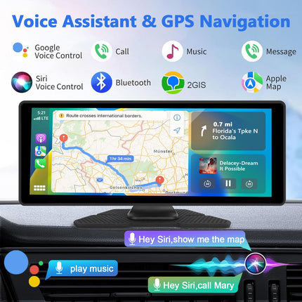 Podofo 10.26 inch IPS Portable Car Radio with Wireless Carplay Android Auto Touchscreen Digital Media Receiver 7-32V Touchscreen with Bluetooth/FM Transmitter/AUX/GPS/Airplay/SD/TF