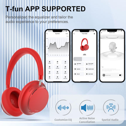 T-fun NC35 hübriidkõrvaklapid aktiivse mürasummutusega, juhtmevabad ruumilise heliga kõrvaklapid, läbipaistvusrežiim, Bluetooth 5.3, ekvalaiser rakenduse kaudu, 55 tundi mänguaega reisimiseks/tööks