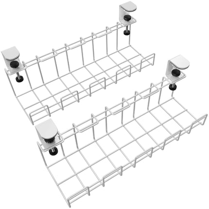 Clamp-on desk cable holder for tidy workplace – stores cables, chargers &amp; power strips without tools (2× size M, white metal, cable organizer &amp; cable management) KD Essentials