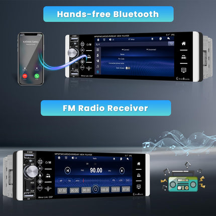 Inefala juhtmevaba Carplay autoraadio 1 DIN Android Auto FM/AM/RDS raadio Bluetooth, 5.1-tolline autoraadio peegliühendusega Bluetooth vabakäesüsteem USB/AUX/TF/EQ roolil juhtimine tahavaatekaamera