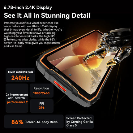Blackview BL7000 5G Outdoor Mobile Phone AI Smartphone Android 15, 24GB+256GB/SD-2TB AI Mobile Phone, 6.78" FHD+ Construction Site Mobile Phone, 50MP+32MP, 7500mAh, 4G + 5G Outdoor Smartphone Waterproof IP68 NFC GPS OTG, Black